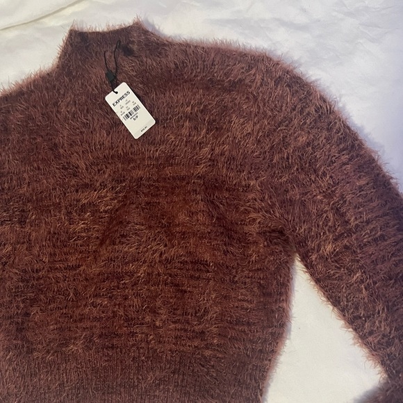 NWT • Express Cropped Fuzzy Brown Turtleneck Sweater - Picture 4 of 10